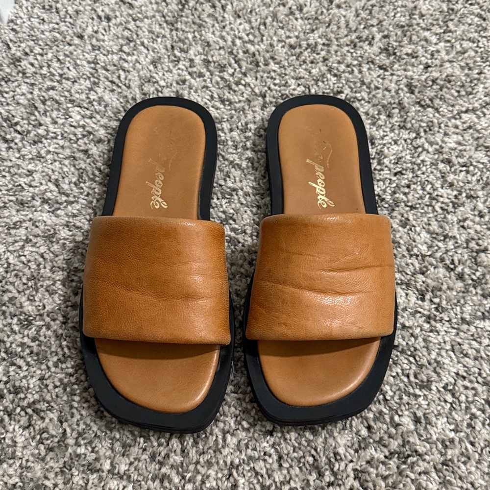 Free PeopleBrown Vegan Leather Slide Sandals